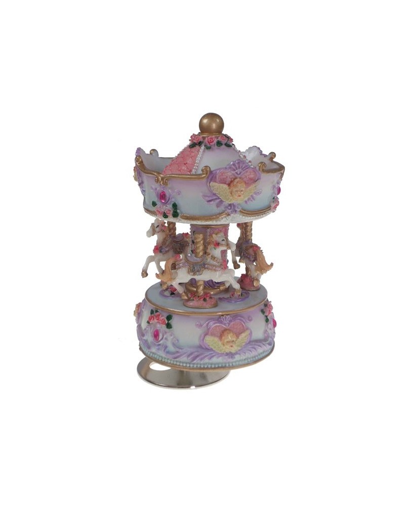 Small Carousel Pink and Lilac Angels - Music Box