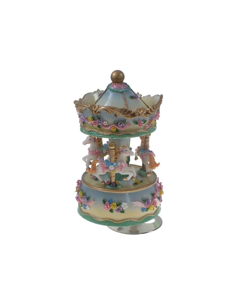 Carrusel Pequeño Flores Azul y Rosa - Caja de música