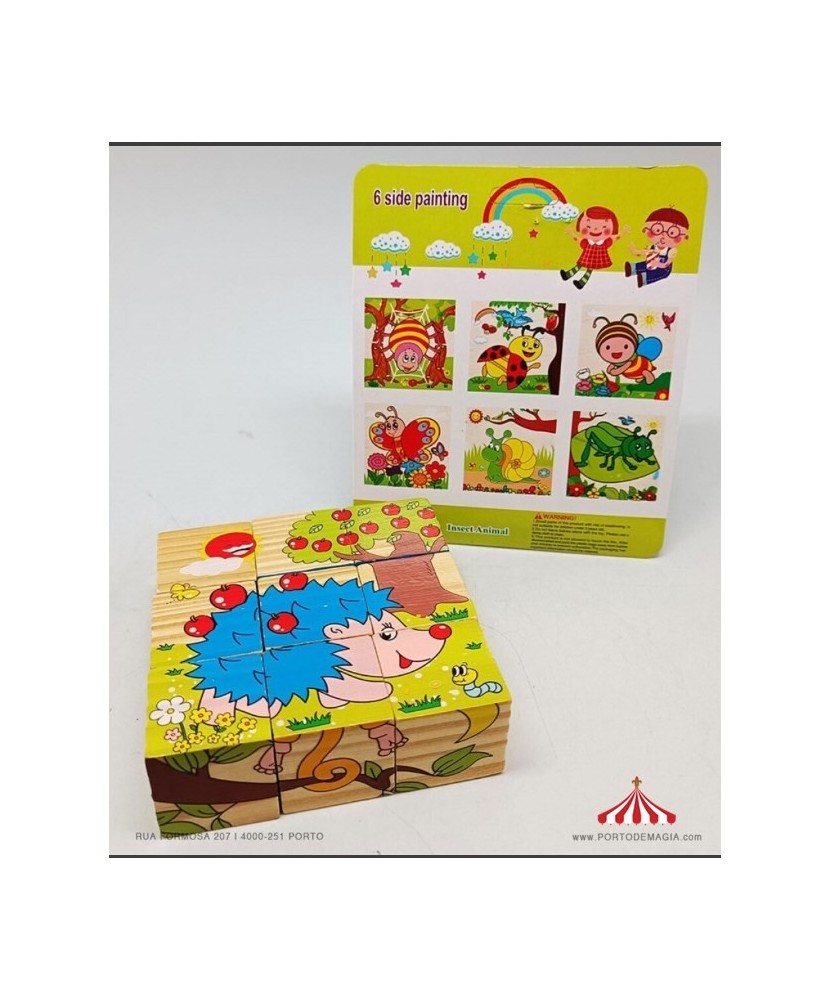 Puzzle em Madeira Cubos Animais 6 imagens