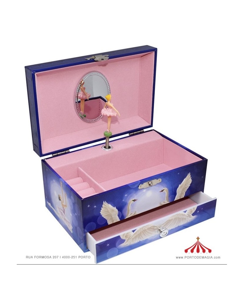 Ballerina and Swan - Blue Music Box