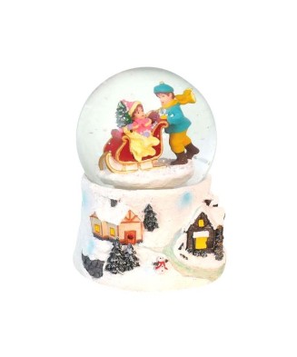 Snow Globe Boys on Sled -...