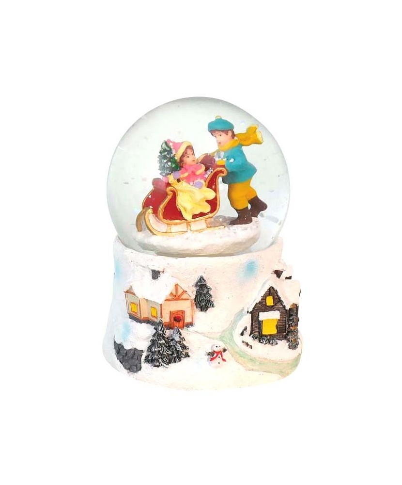 Bola de Neve Meninos Trenó - Caixa de Música