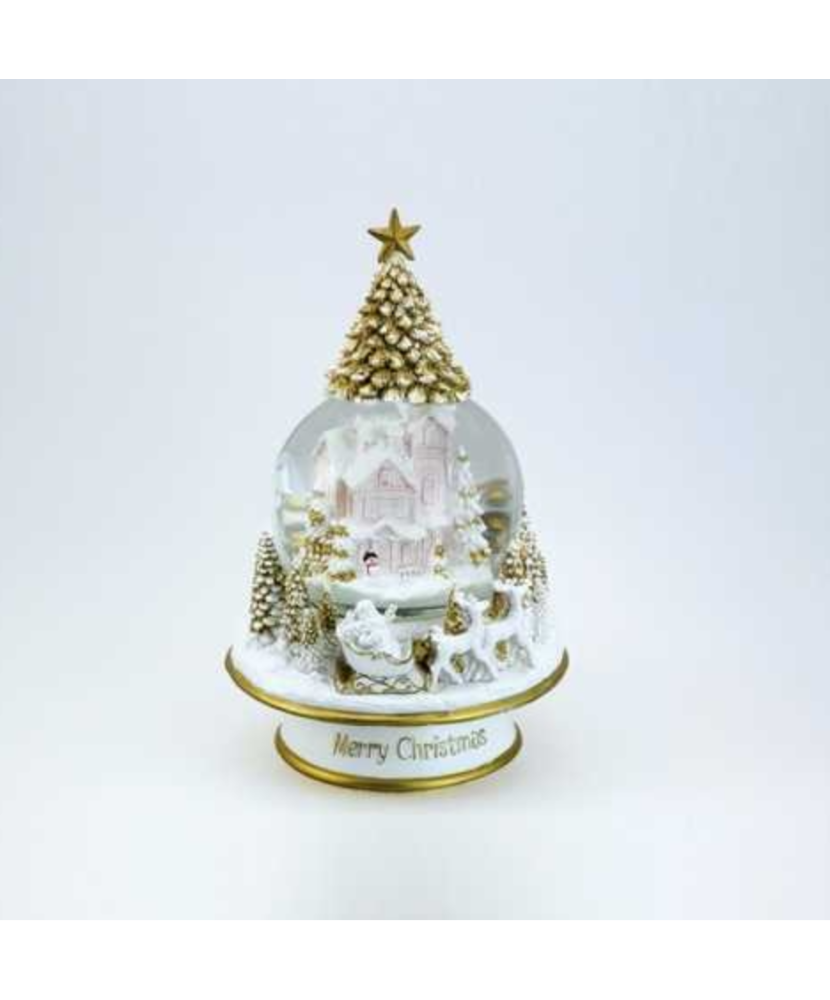 Christmas Village on Tree with Sled - Snow Globe