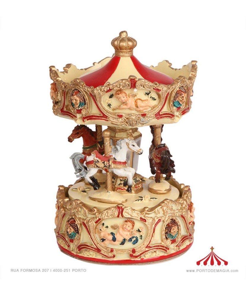 Carrossel Médio Anjos Vermelho e Creme - Caixa de música