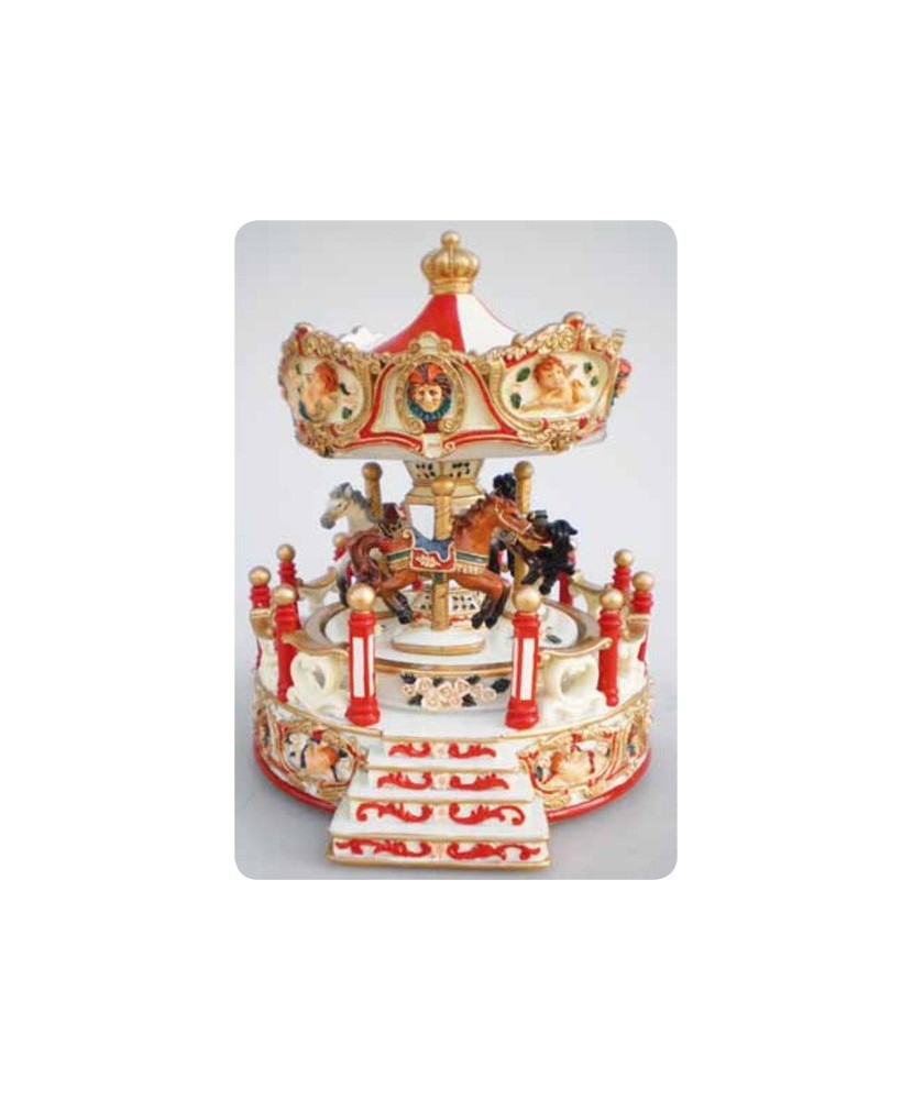 Red and Cream Angel Carousel with Balcony - Music Box