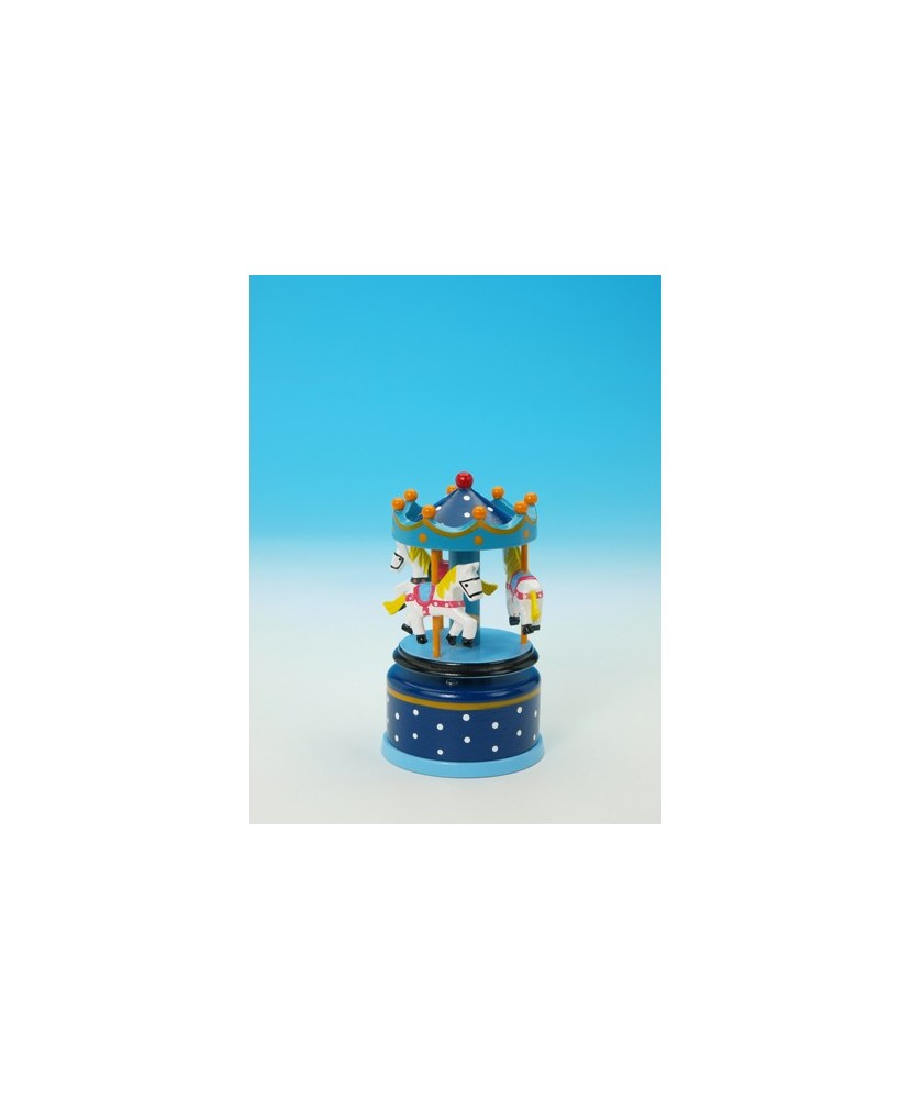 Small Blue Wooden Carousel - Music Box