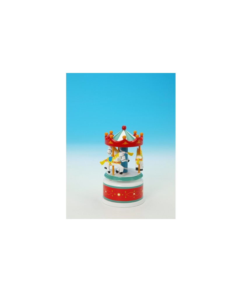 Small Red and Green Wooden Carousel - Music Box