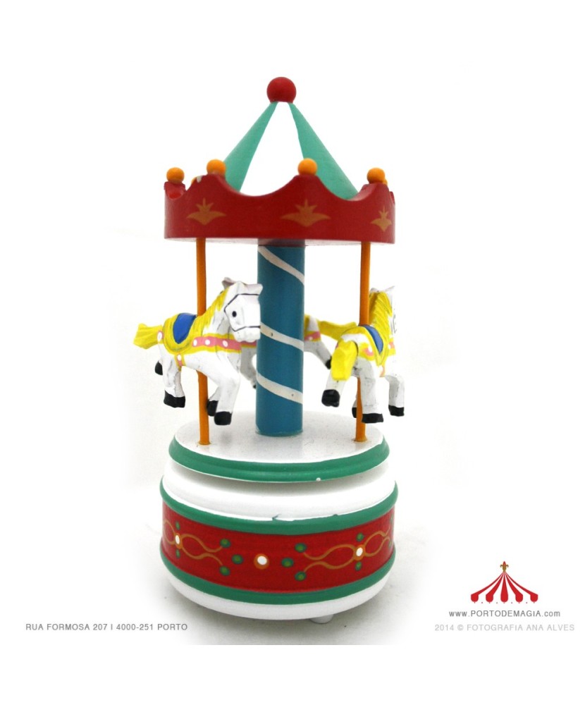 Medium Red and Green Wooden Carousel - Music Box