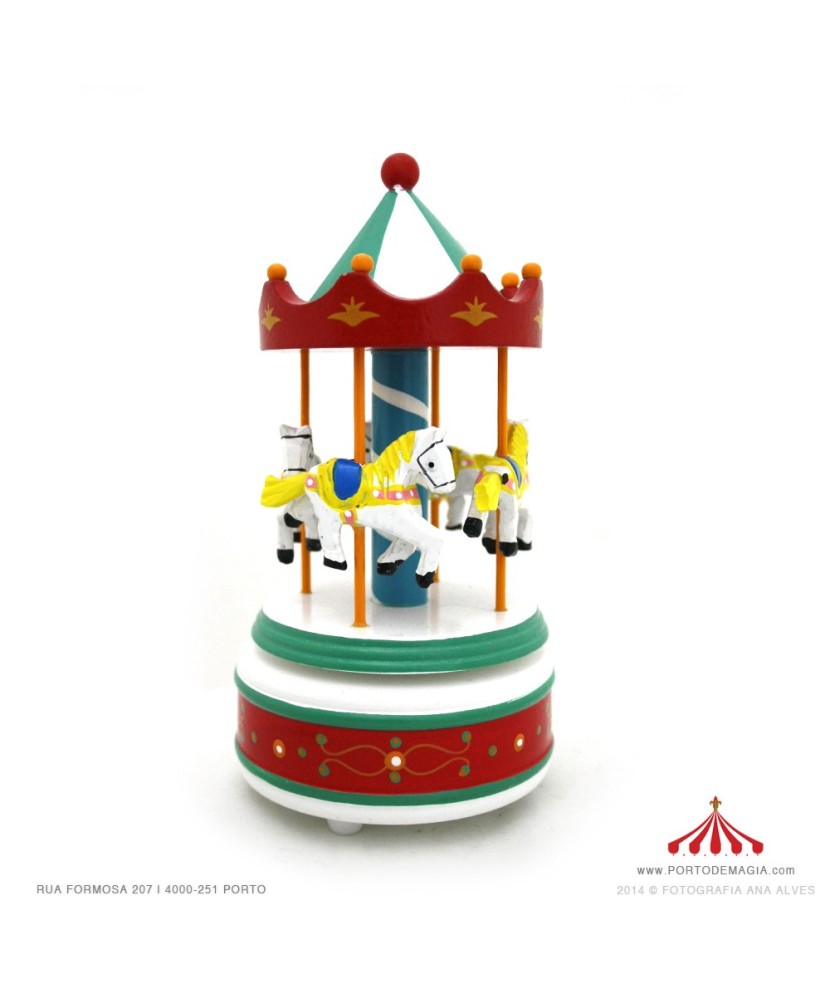 Large Red and Green Wooden Carousel - Music Box