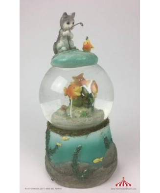 Globo neve aquário e gato