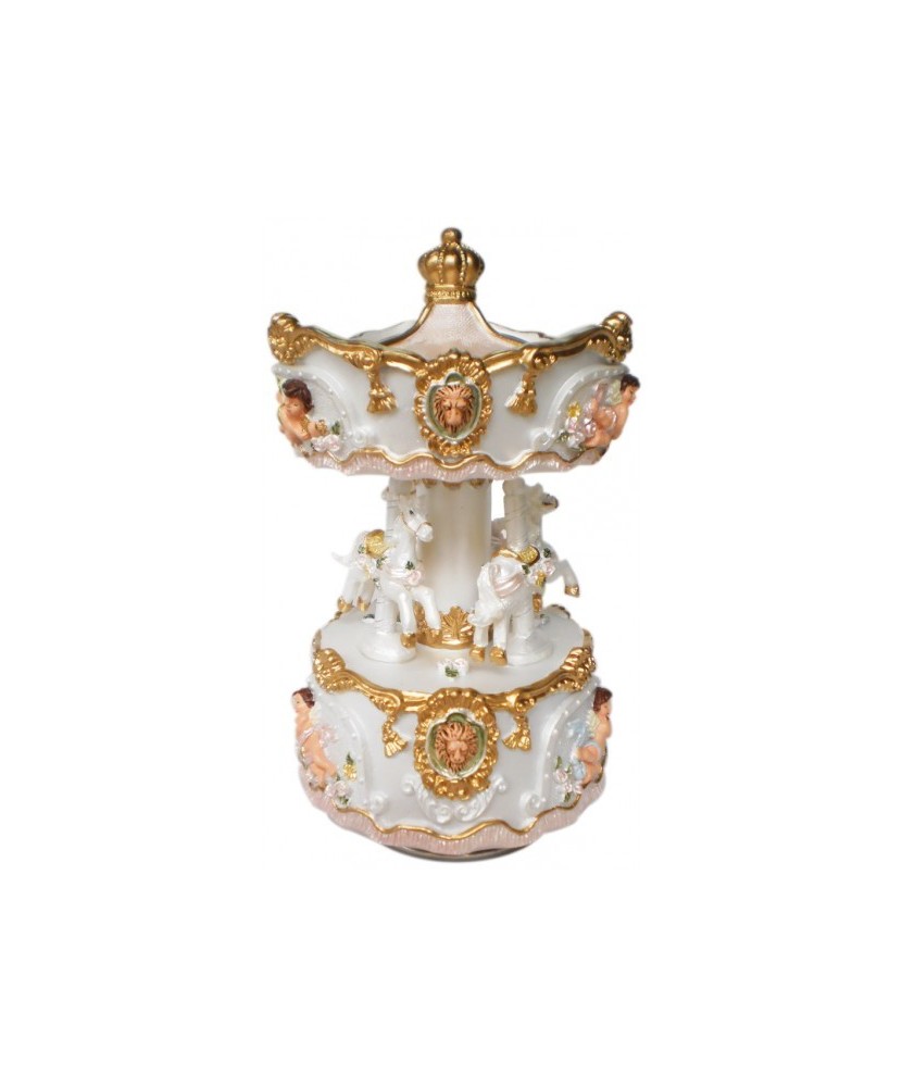 Polystone Carousel with 3 White Horses