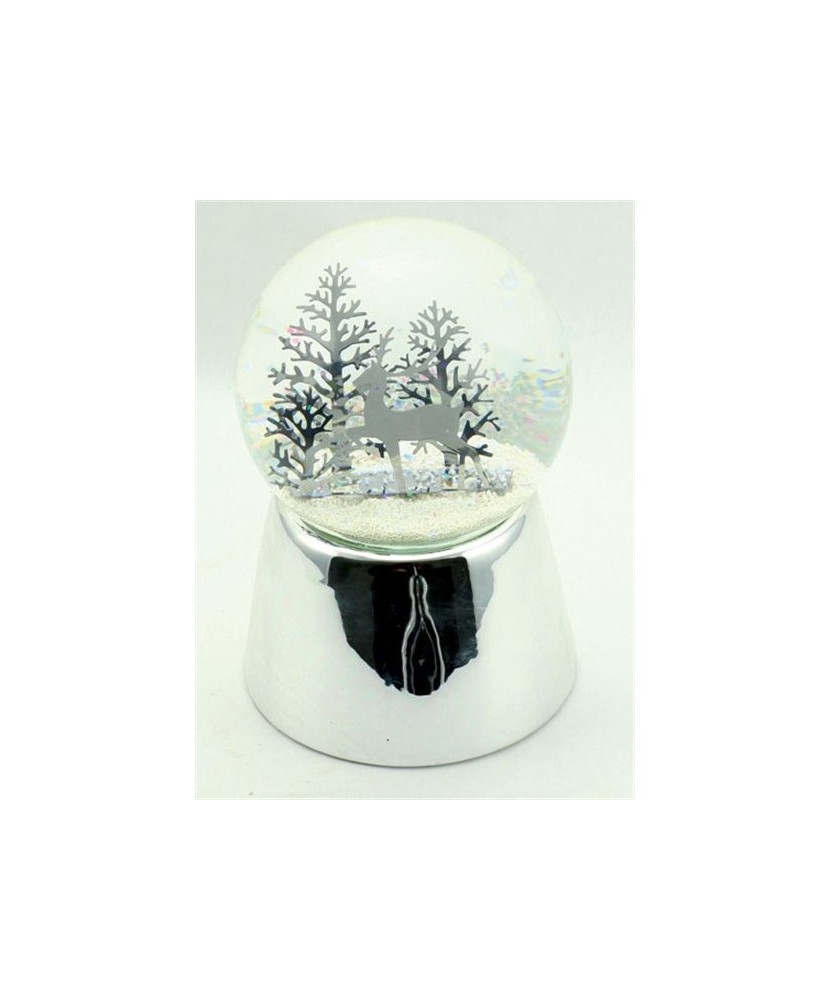 Reindeer - Silver Snow Globe
