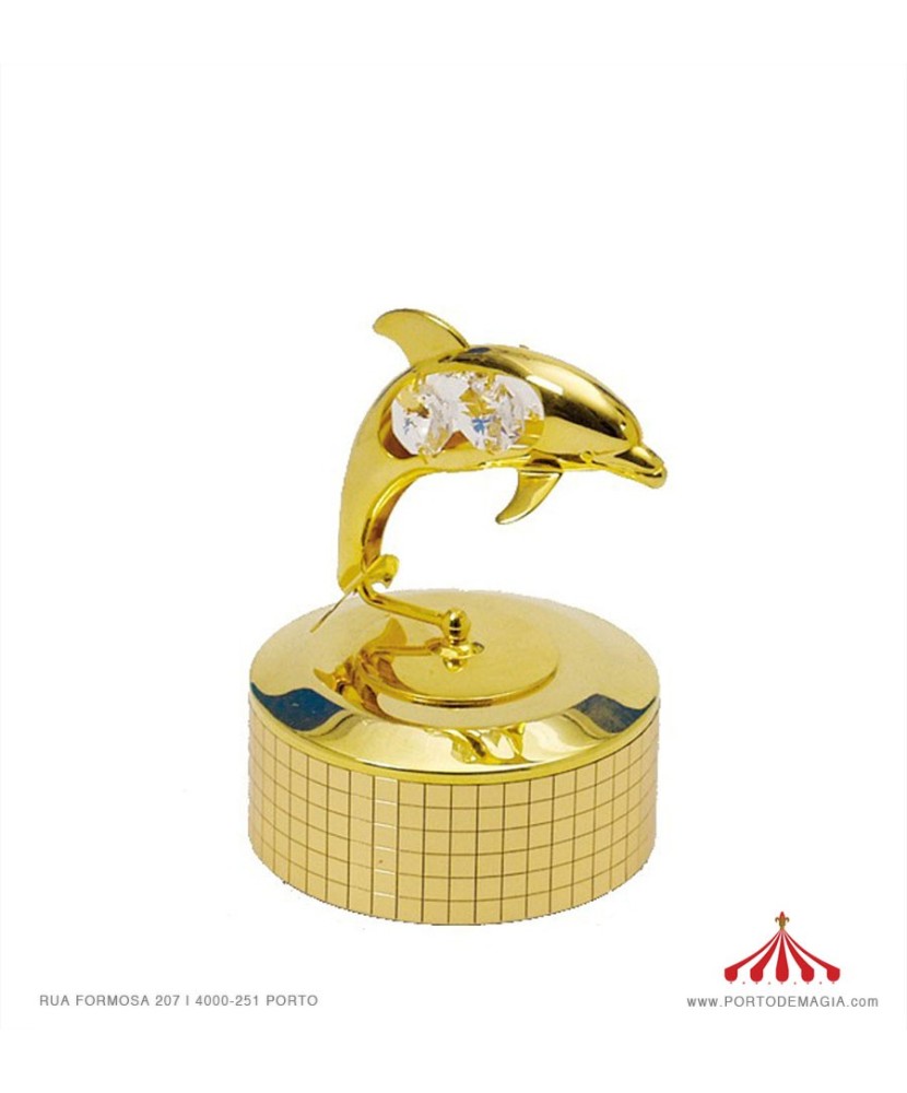 Golden Dolphin with 4 austrian crystals - Music Box