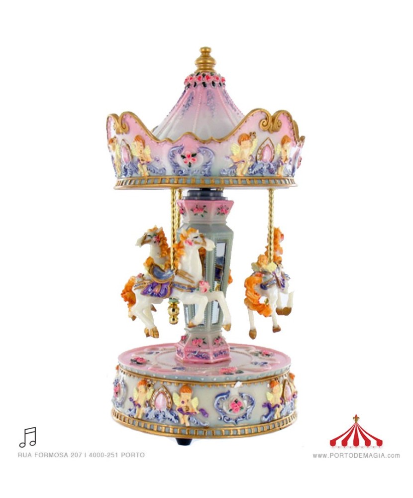 Large Carousel Blue and Pink Angels - Music Box