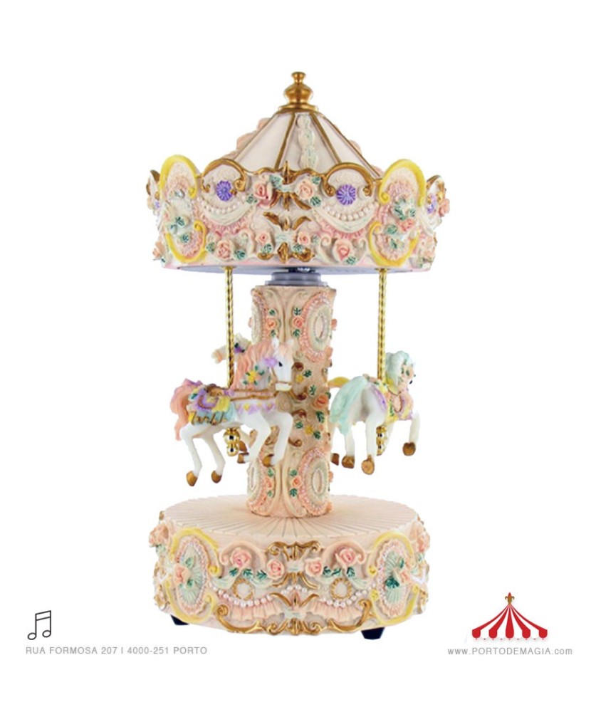 Carrusel Grande Crema con Flores - Caja de música