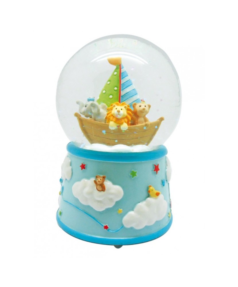 Bola de Nieve Barco de Animales Azul