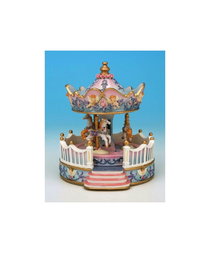 Carousel Blue and Pink Angels with Balcony - Music Box