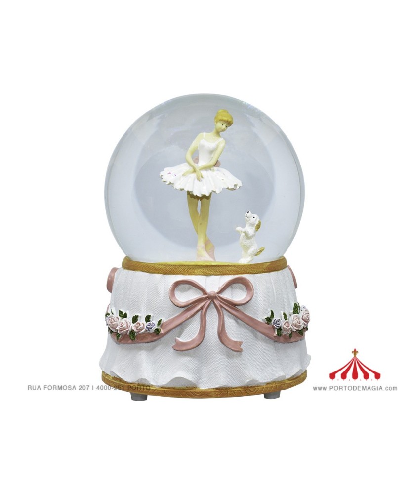 Musical Globe Ballerina with White Dog