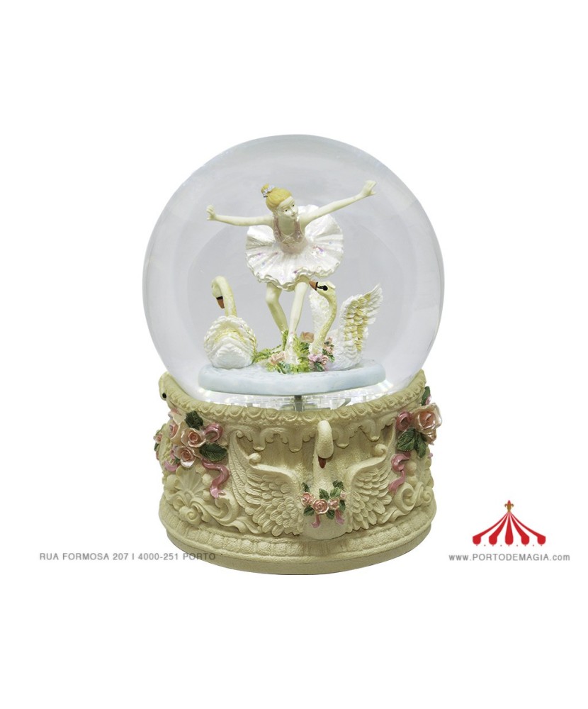 Musical Globe Ballerina with White Swans