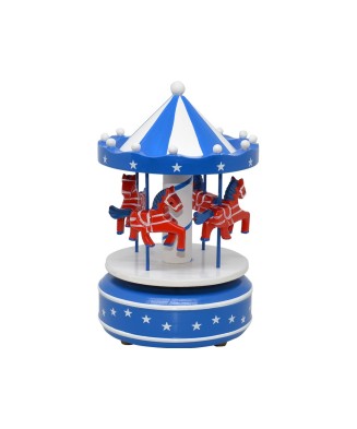 Blue and White Wooden Carousel