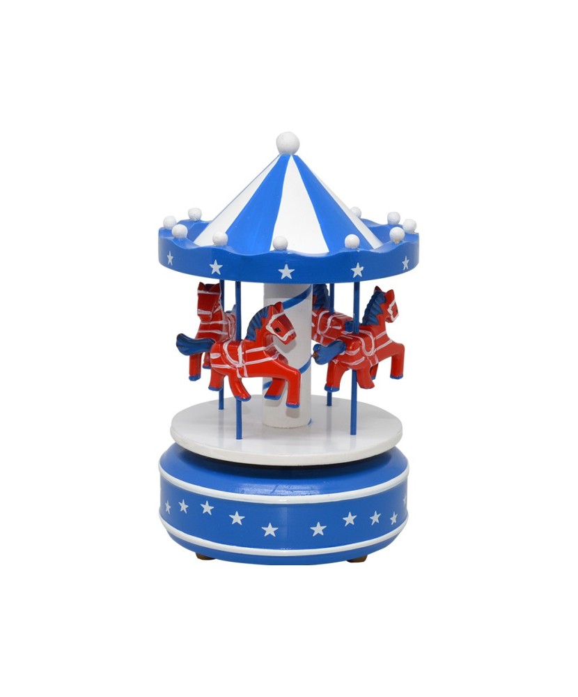 Blue and White Wooden Carousel