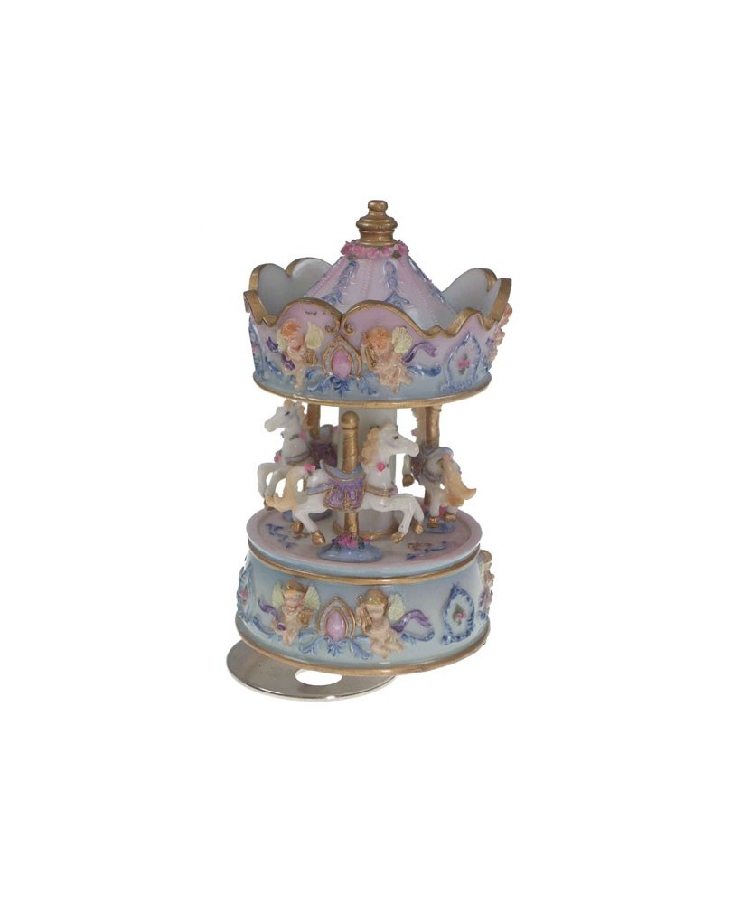 Small Carousel Blue and Pink Angels - Music Box